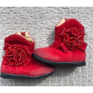 Cassie Red Flower Jeweled Boots Size 4
